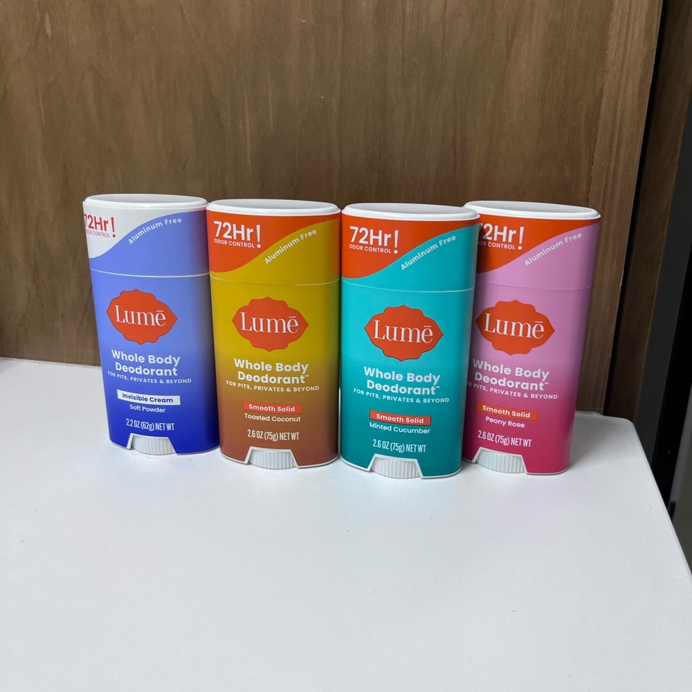 Lume Whole Body Deodorant - Orange, Blue, Pink, and Yellow